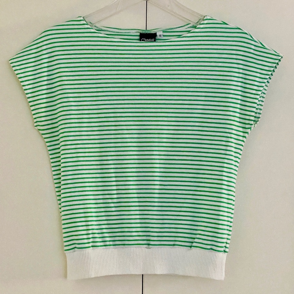 VTG I Catalina I Early 90s I Green & White Horizontal Striped Top